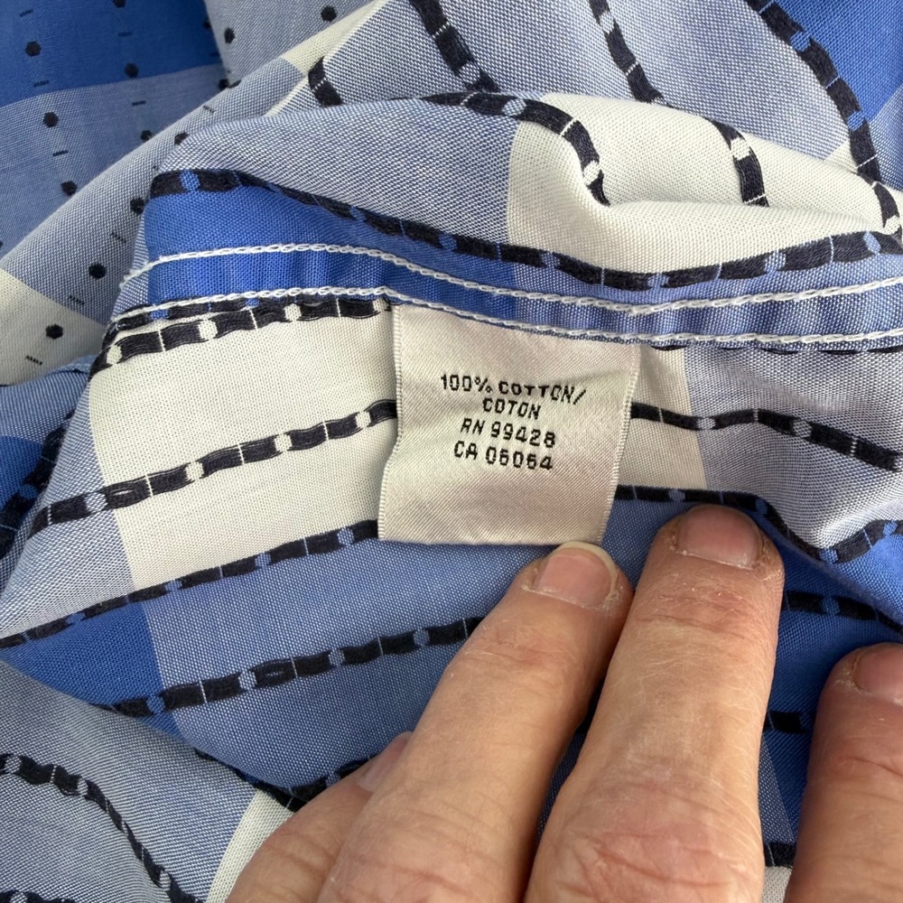 Bugatchi Uomo Mens Blue White Check Dotted Stripe Long Sleeve Button Down Shirt - Picture 11 of 12